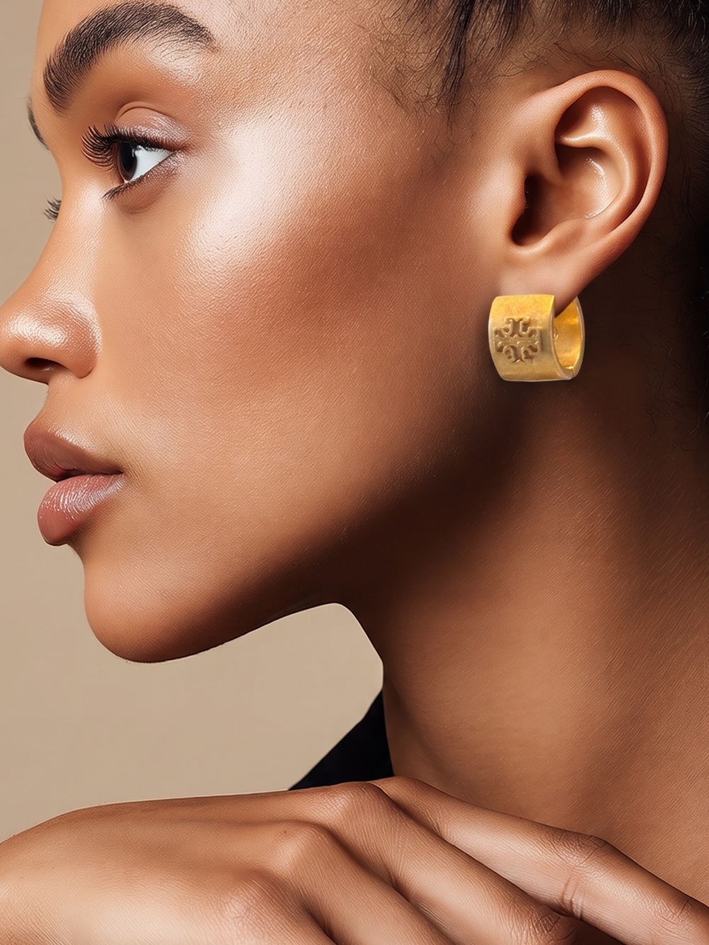 Tory Burch Gold Logo Wide Huggie Earrings